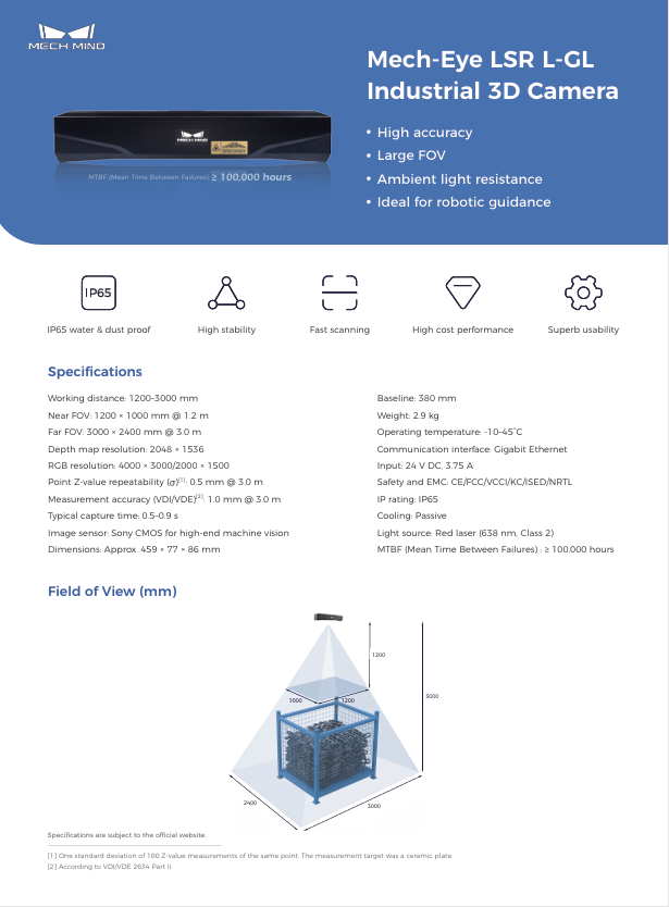 Mech-Eye LSR L-GL Industrial 3D Camera