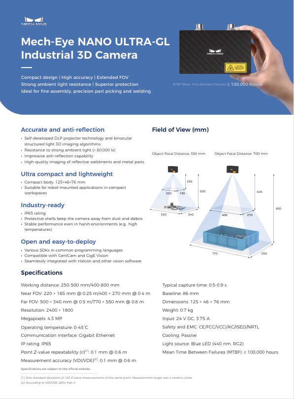 Mech-Eye NANO ULTRA-GL Industrial 3D Camera