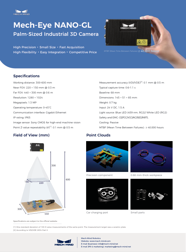 Mech-Eye NANO-GL Palm-Sized Industrial 3D Camera