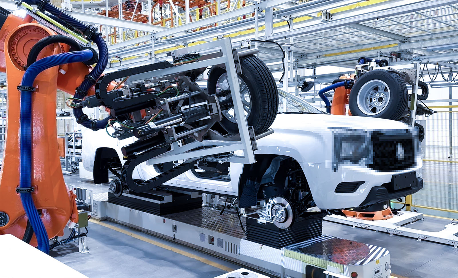 Industrial robot assembling wheels using Mech-Eye 3D camera